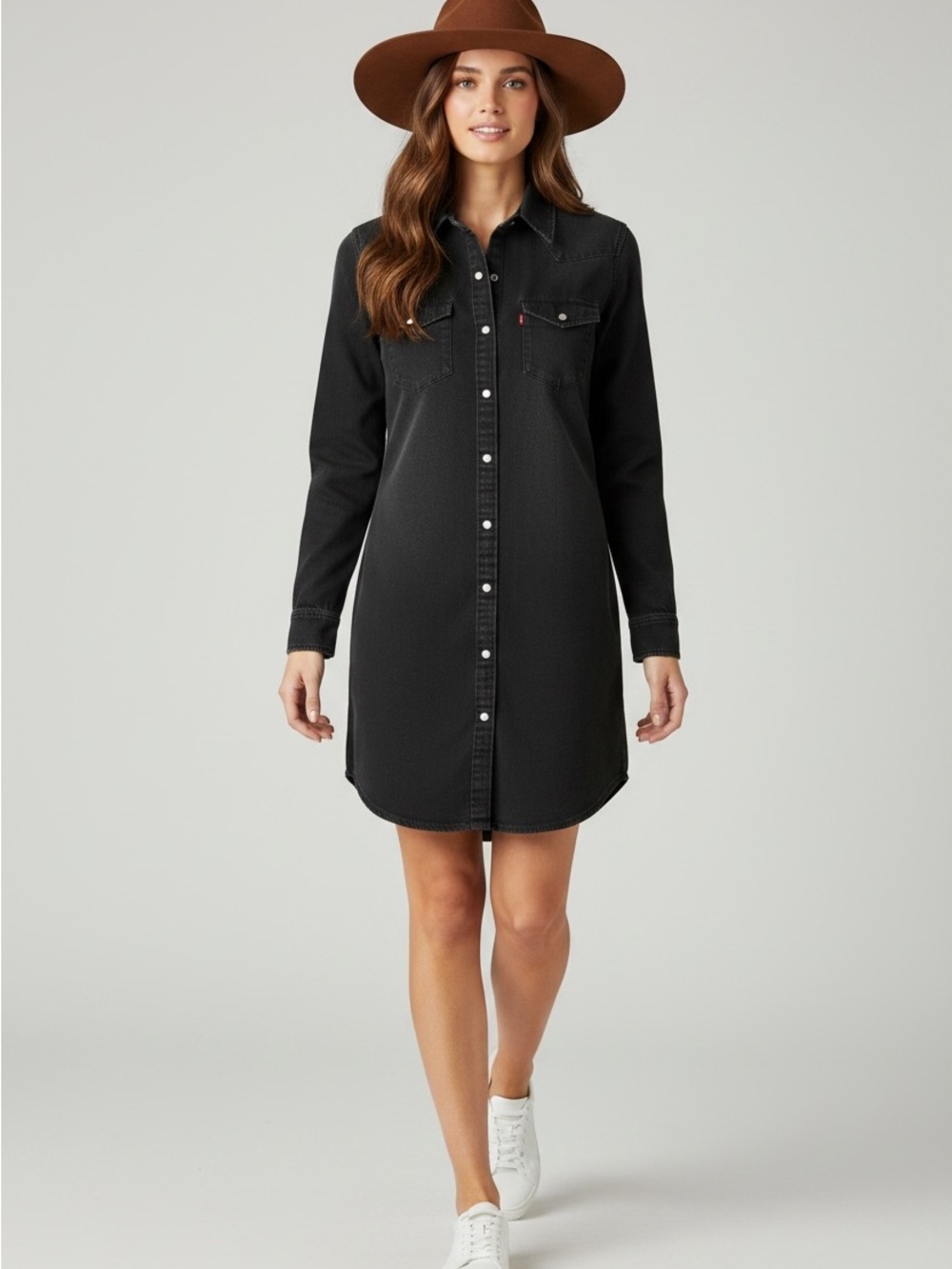 Levi's Black Long Sleeve Button-Front Shirt Dress